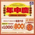 週末使用全支付單筆滿千贈800限時福利點超過300件商品第2件5折起