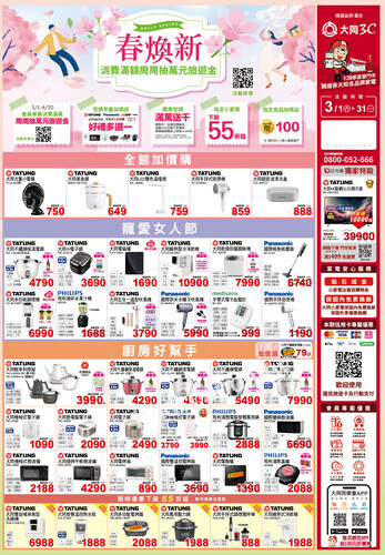 大同3C  3月【春煥新 週週抽萬元旅遊金】