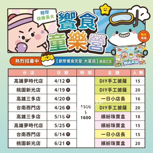 小小廚神小小店長，報名再贈【歡聚饗食天堂 大富翁】桌遊乙盒!!