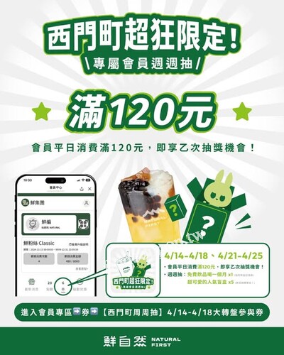 鮮自然西門町店限定開抽第二Part，會員限定抽抽樂天天來喝免錢的
