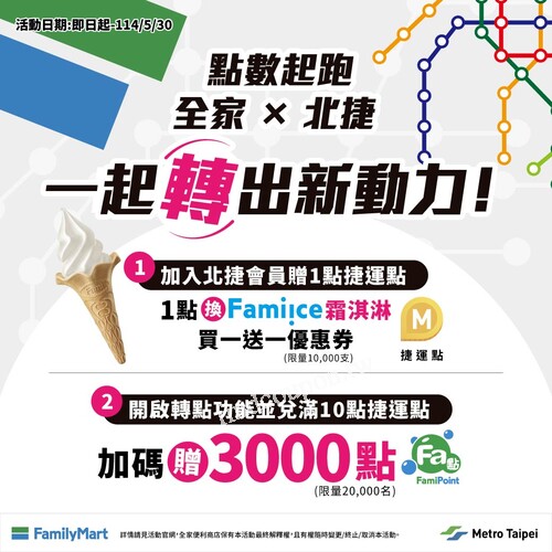 全家 x 北捷，通勤不只是上下班，還可以轉出霜淇淋和3,000點