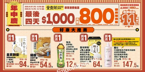 週六日使用全支付消費，單筆每滿1,000元共贈800限時福利點