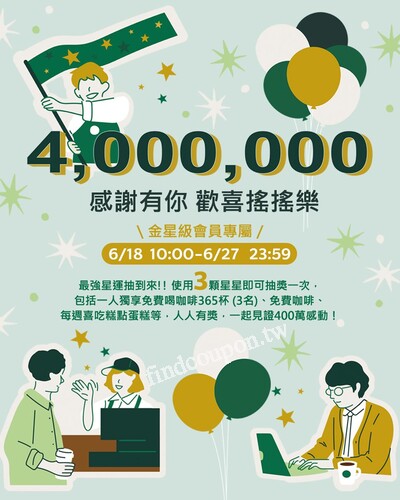 打開星巴克APP用3顆星星就可參加，豐富獎項等著你