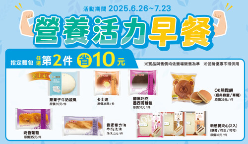 營養活力 早餐組合，指定麵包，任選第2件省10元