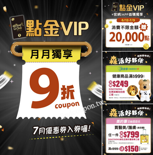 點金會員限定，6/12-7/9點金VIP會員線上首購獨享回饋