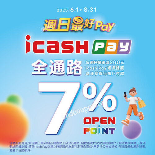 2025/6/1 ~ 2025/8/31，週日最好Pay，全通路消費滿額回饋7%