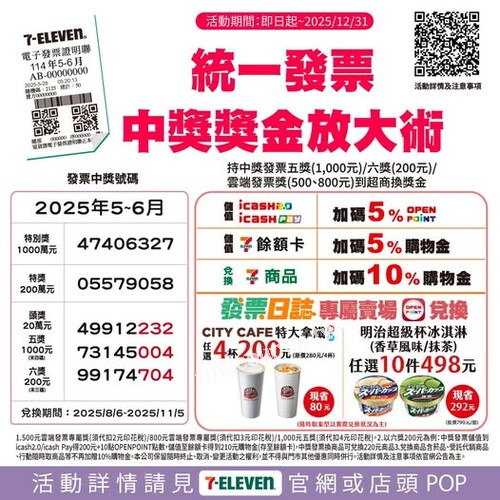 中獎號碼及換發票攻略看這邊，兌換門市商品➕️10%購物金