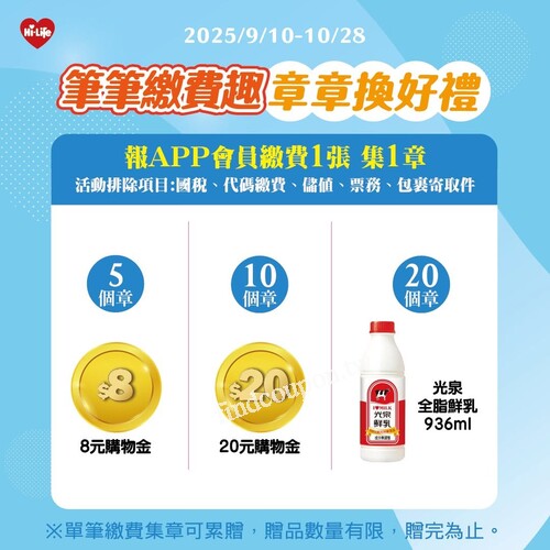 報APP會員繳費1張 = 集1章，集章越多，好禮越豐富