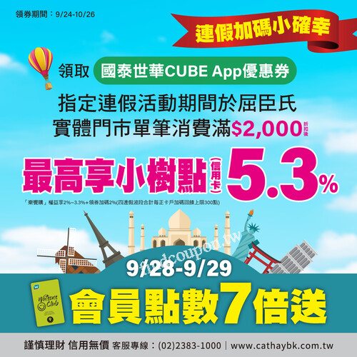 國泰世華CUBE信用卡 連假加碼小確幸最高回饋 5.3%小樹點