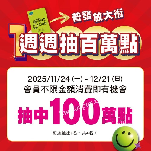 即日起至12/21(日)，寵i會員不限金額消費，就有機會抽中100萬點