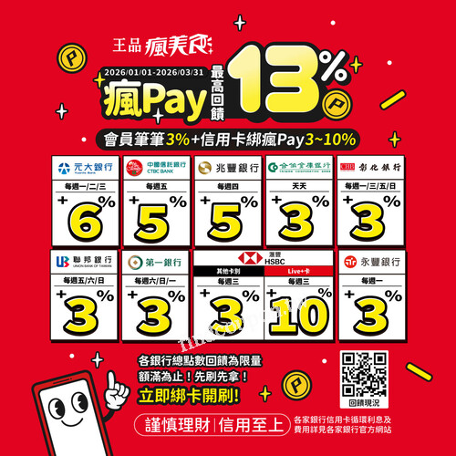 2026/01/01–2026/03/31，會員獨享筆筆3%瘋點數回饋